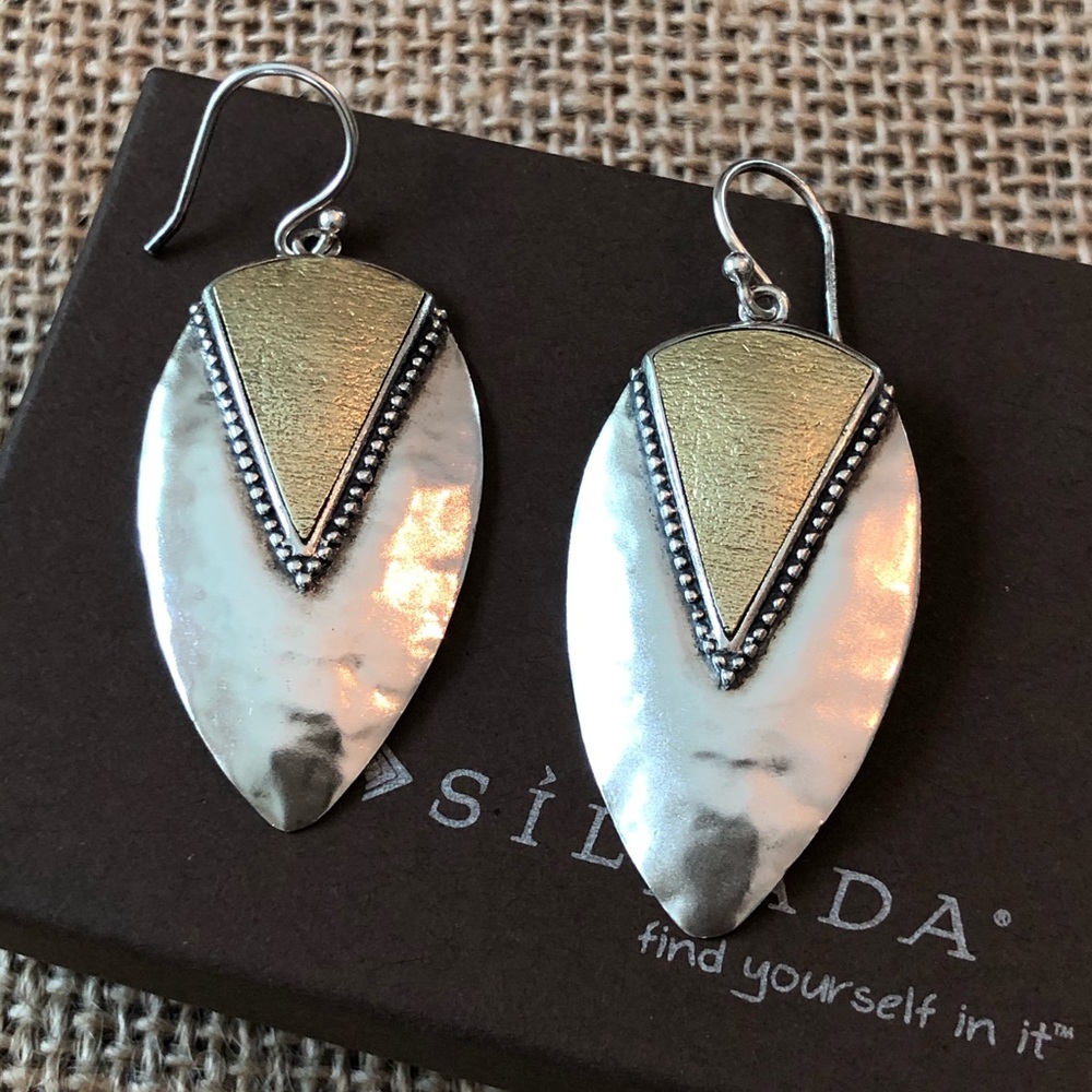 Silpada .925 Sterling Silver and Brass Two-Toned Teardrop Dangle Earrings